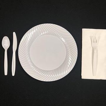 Disposable 白色 plate with 白色 Plastic Ware